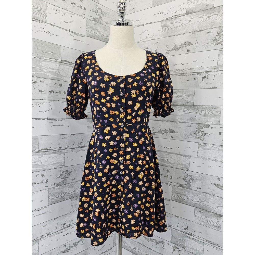Madewell Smock Puff Sleeve Button Front Hibiscus Floral Mini Dress‎ Womens 2